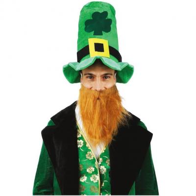 1 Chapeau Velours haut de forme St Patrick avec barbe rousse REF/73200 (Accessoire de déguisement adulte)