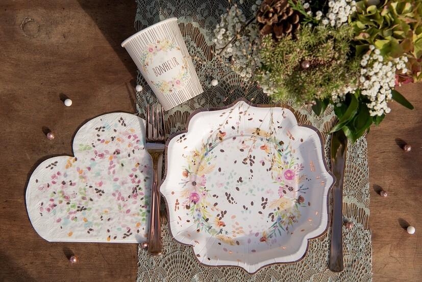 7388 assiette carton champetre avec decoration de fleur