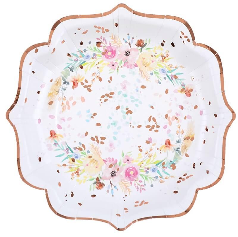 7388 assiette carton champetre avec decoration de fleurs