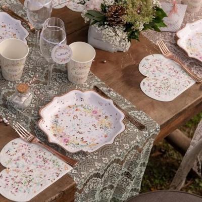 7388 assiette carton champetre avec decoration de fleur