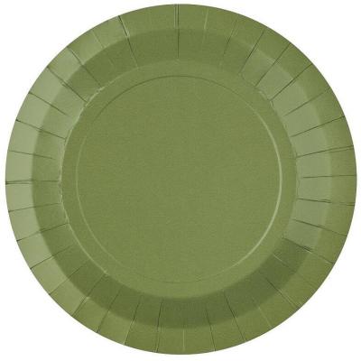 10 Assiettes rondes en carton biodégradable de 22.5cm vert Olive/Sauge REF/7409
