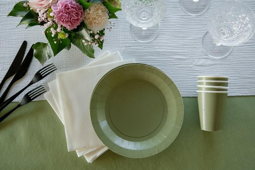 7409 22cm decoration assiette carton biodegradable vert olive sauge