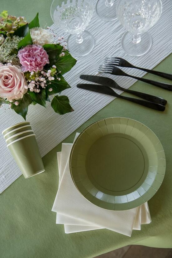 7409 22cm decoration de table assiette carton biodegradable vert olive sauge