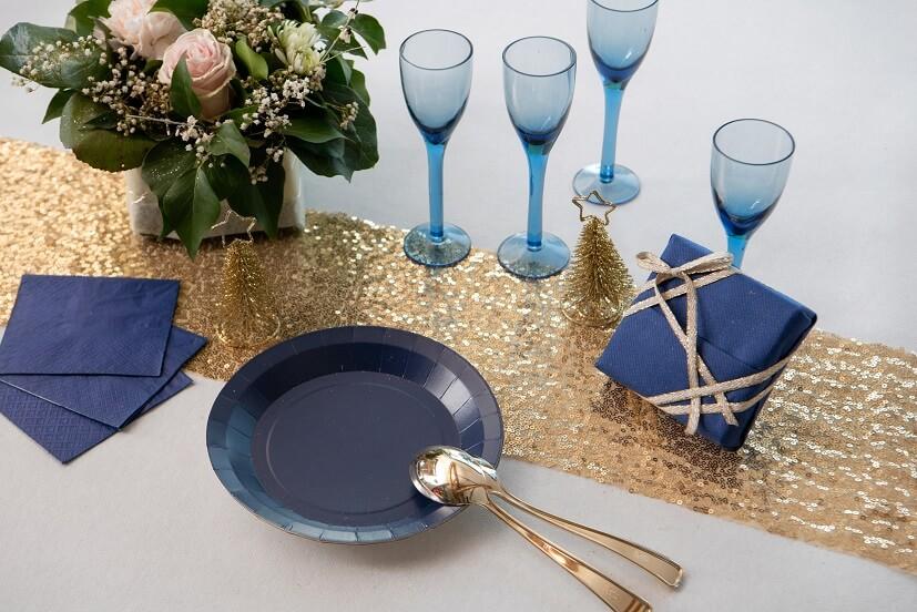 7411 decoration vaisselle jetable assiette carton biodegradable bleu royal