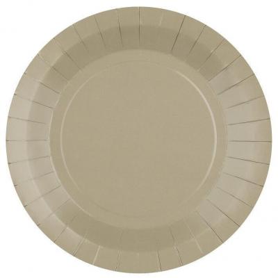 10 Petites assiettes rondes en carton biodégradable de 17.5cm taupe REF/7411