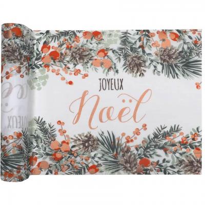 Chemin de table Joyeux Noël Champêtre floral cuivré 30cm x 3m (x1) REF/7445