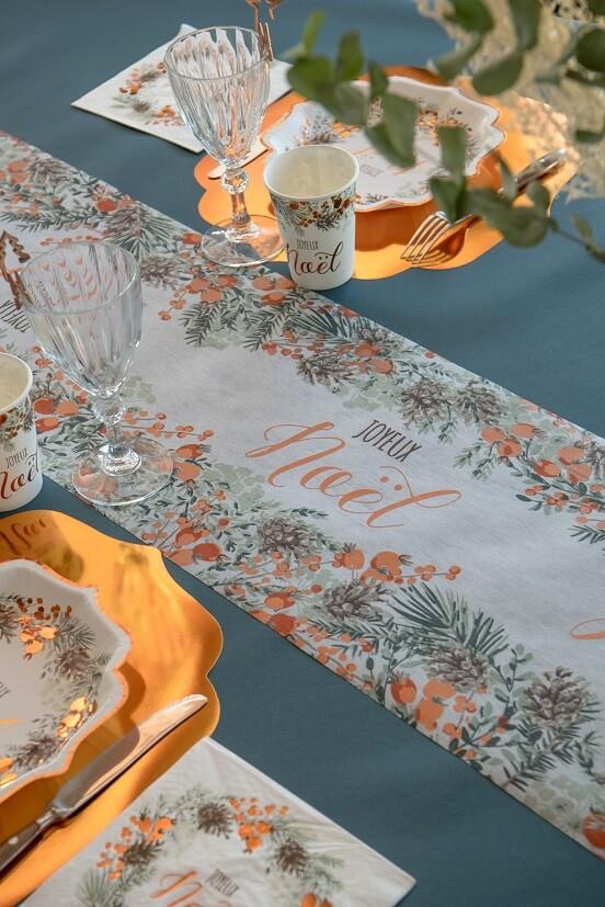 7445 decoration chemin de table joyeux noel floral champetre cuivre