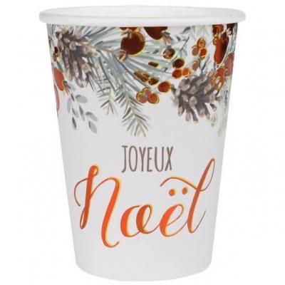 Gobelet en carton Joyeux Noël Champêtre floral cuivré (x10) REF/7447