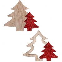 7495 decorations de table sapin bois naturel et rouge paillete