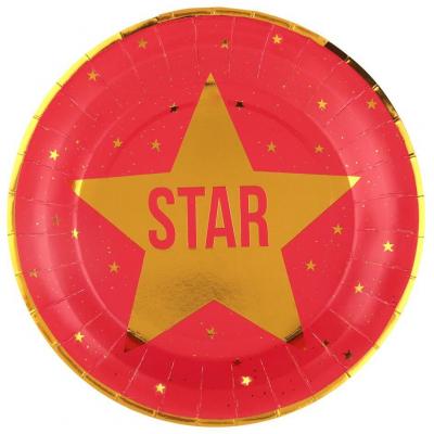 7550 assiette ronde en carton cinema star rouge et dore or