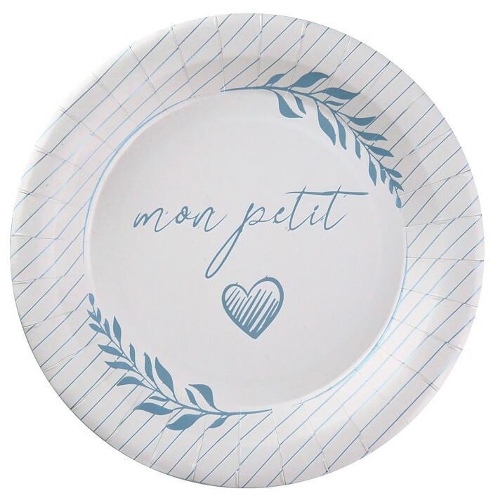 7620 assiette carton blanche et bleu ciel bapteme baby shower naissance