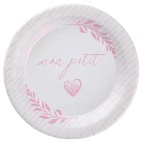 7620 assiette carton blanche et rose bapteme baby shower naissance