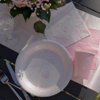 7620 decoration de table assiette carton blanche et rose bapteme baby shower naissance