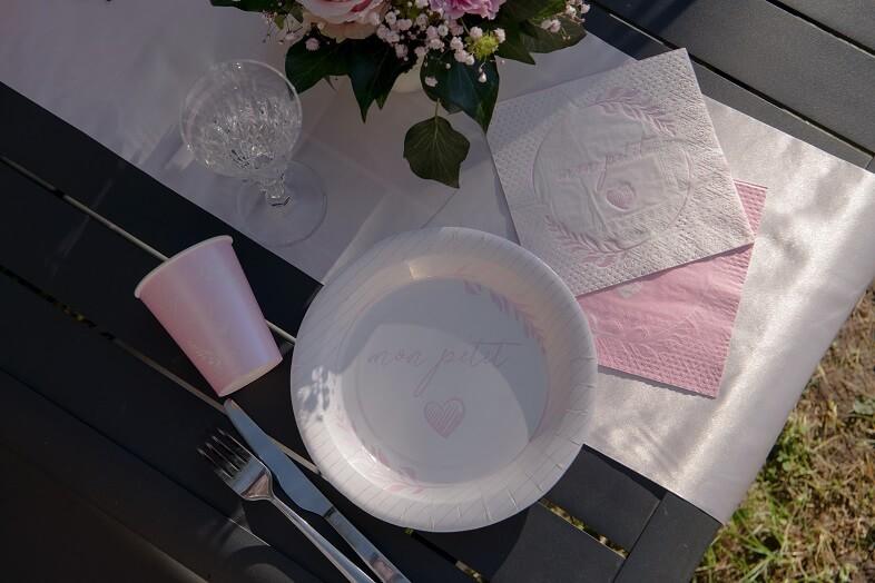 7621 decoration gobelet carton blanche et rose bapteme baby shower naissance