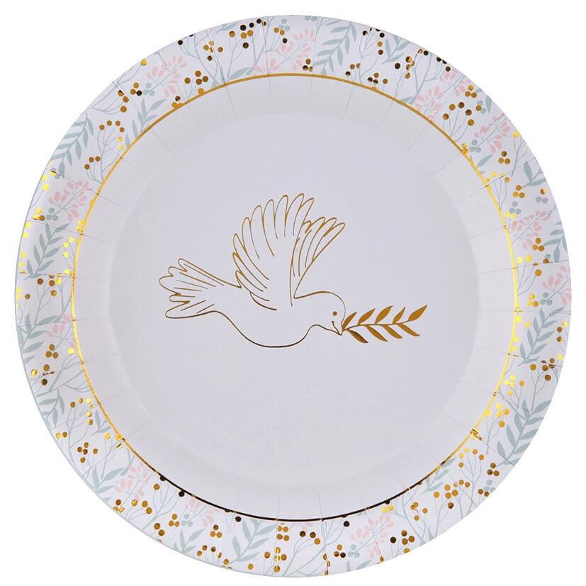 7631 assiette carton decoration florale colombe bapteme communion