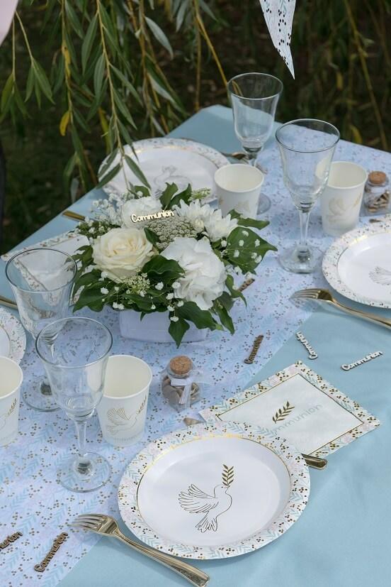 7631 assiette carton decoration florale colombe bapteme et communion