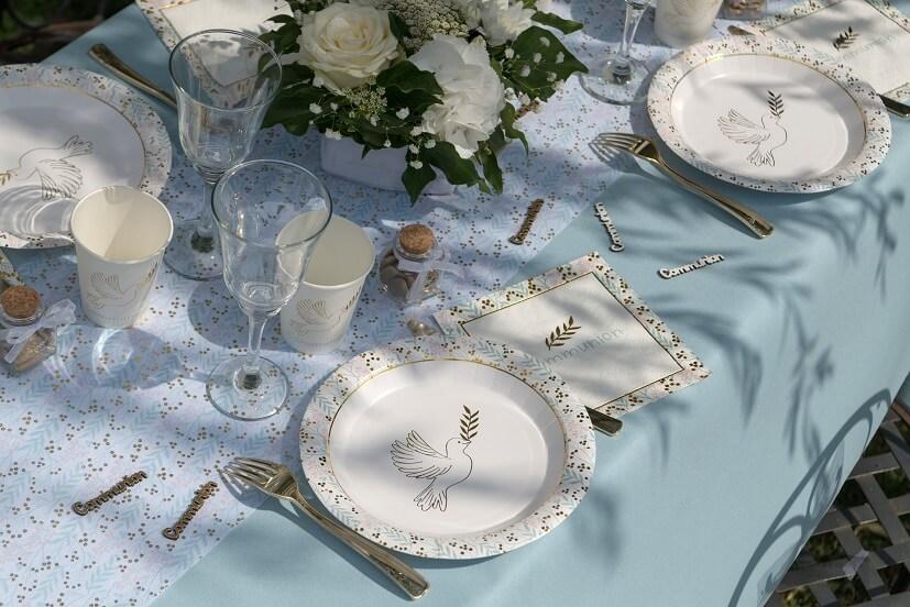 7631 assiette en carton decoration florale colombe bapteme et communion