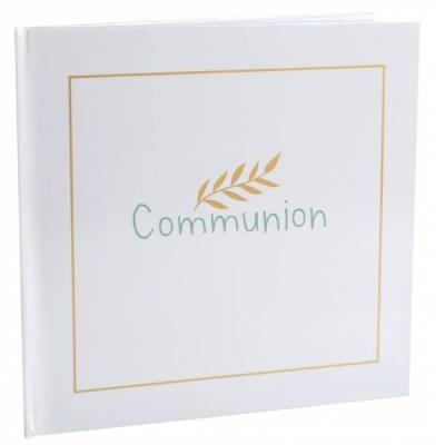 Livre d'or Communion avec décoration épis de blé blanc, doré or et bleu ciel (x1) REF/7635