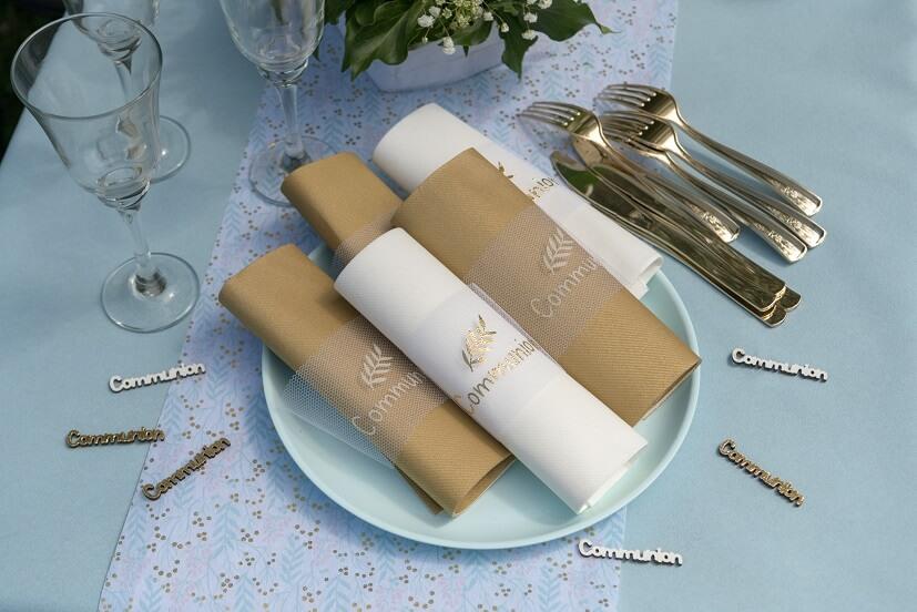 7637 bobine ruban large communion blanc dore or metallise