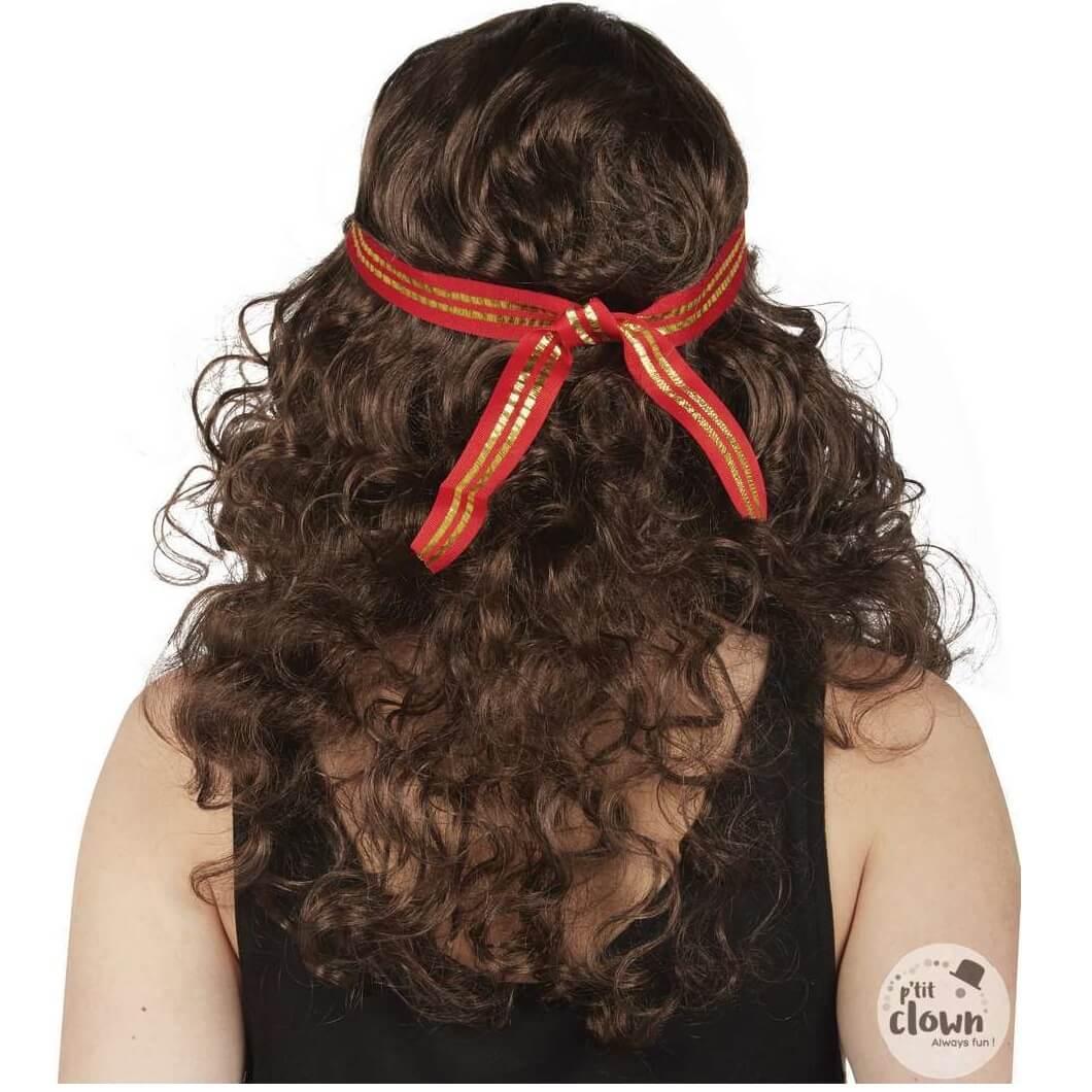 76740 perruque adulte femme cheveux frise brune bandeau hippie
