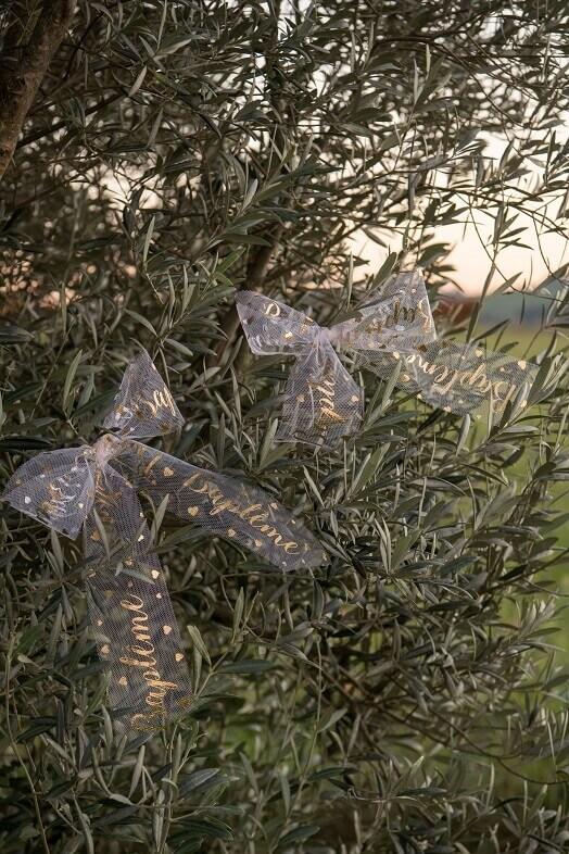 7675 bobine decoration ruban tulle bapteme blanc et dore or 1