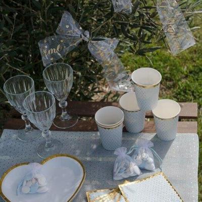 7675 bobine decoration ruban tulle bapteme blanc dore or 1