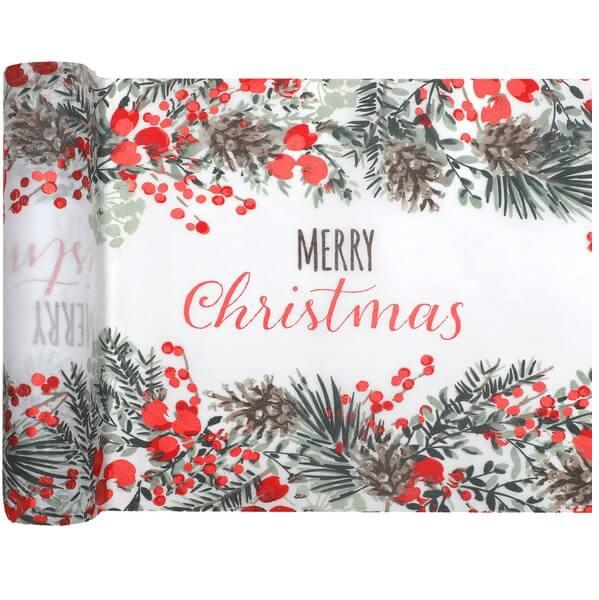 7682 joyeux noel chemin de table merry christmas champetre nature rouge