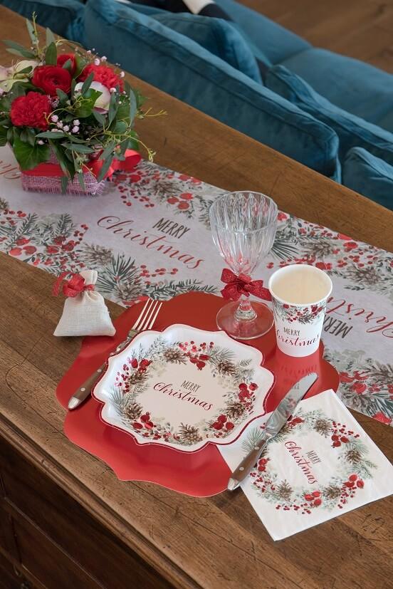 7685 decoration serviette champetre nature noel rouge merry christmas