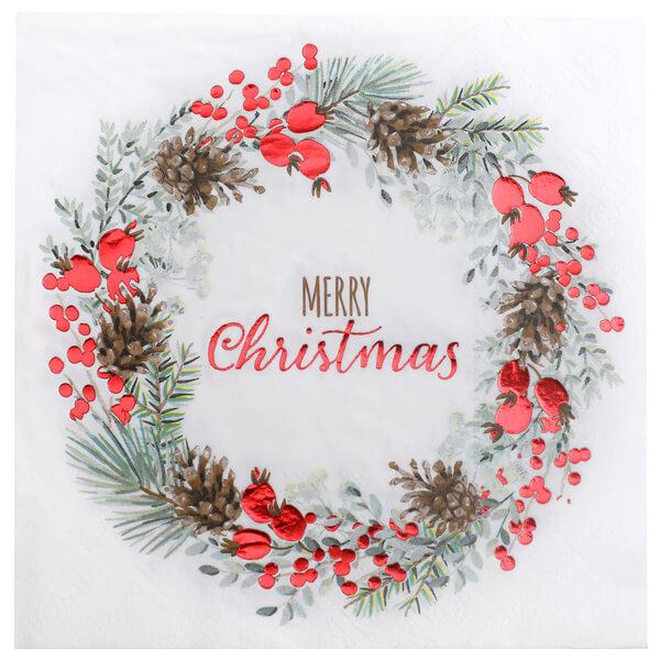 7685 serviette de table champetre nature noel rouge merry christmas