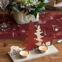 7708 decoration de table avec porte bougie cerf et sapin de noel