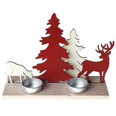 Décoration de table avec porte-bougie Cerf et sapin de Noël (x1) REF/7708