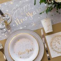7711 decoration de table nouvel an bonne annee avec assiette blanc dore or