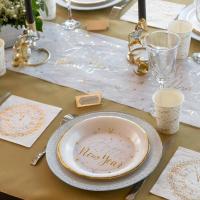 7711 decoration de table nouvel an bonne annee avec assiette blanche et dore or