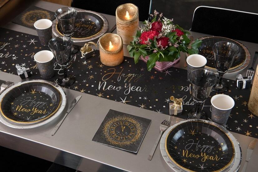 Assiette carton Happy New Year noire et dorée métal REF/7711