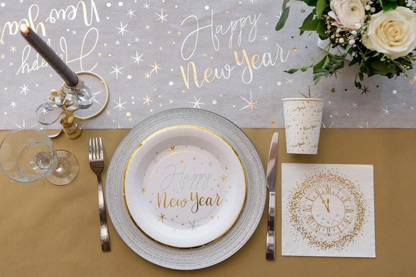 Assiette carton Happy New Year blanche et dorée métal REF/7711