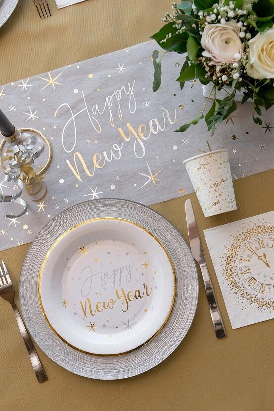7712 decoration de table nouvel an bonne annee avec gobelet blanc dore or