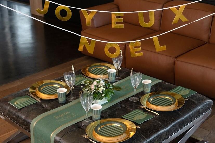 7732 decoration banderole joyeux noel dore or metallique