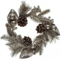 7757 couronne de noel paillete dore or avec aspect naturel