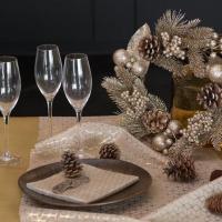 7757 decoration couronne noel paillete dore or avec aspect naturel