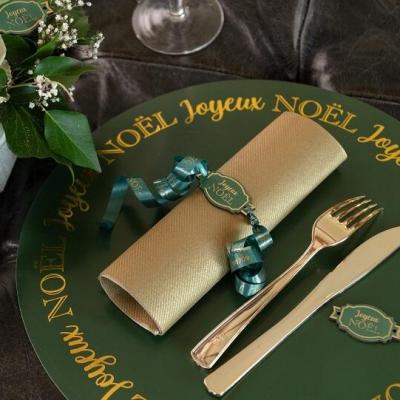 7766 decoration bobine ruban bolduc joyeux noel vert sapin et dore or