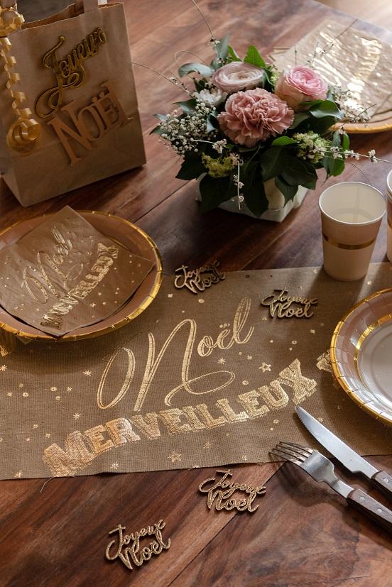 7794 decoration chemin de table coton merveilleux noel dore or metal