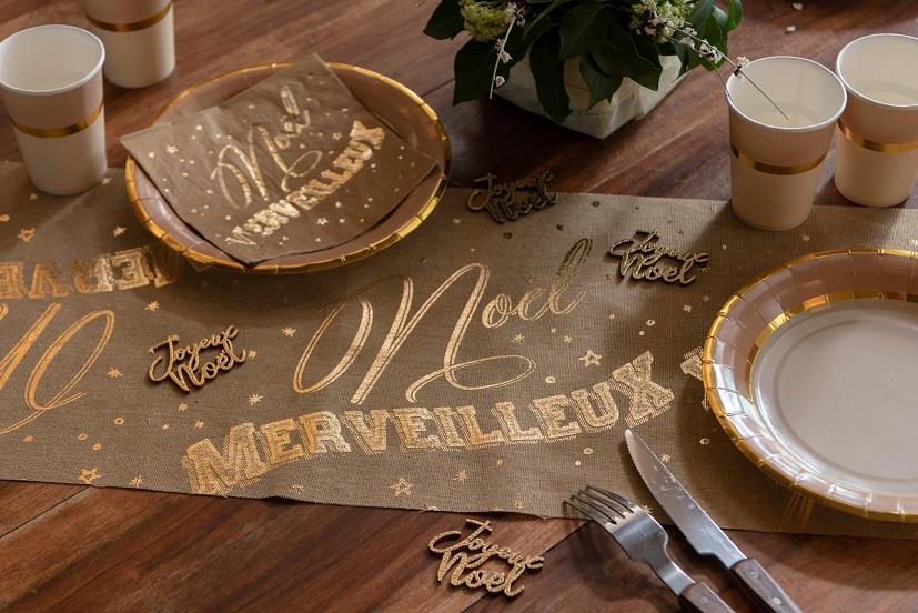 7794 decoration chemin de table coton merveilleux noel dore or