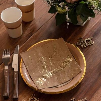7795 decoration de table serviette noel merveileux kraft et dore or metallique
