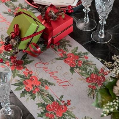 7798 decoration chemin de table noel enchante nature champetre rouge
