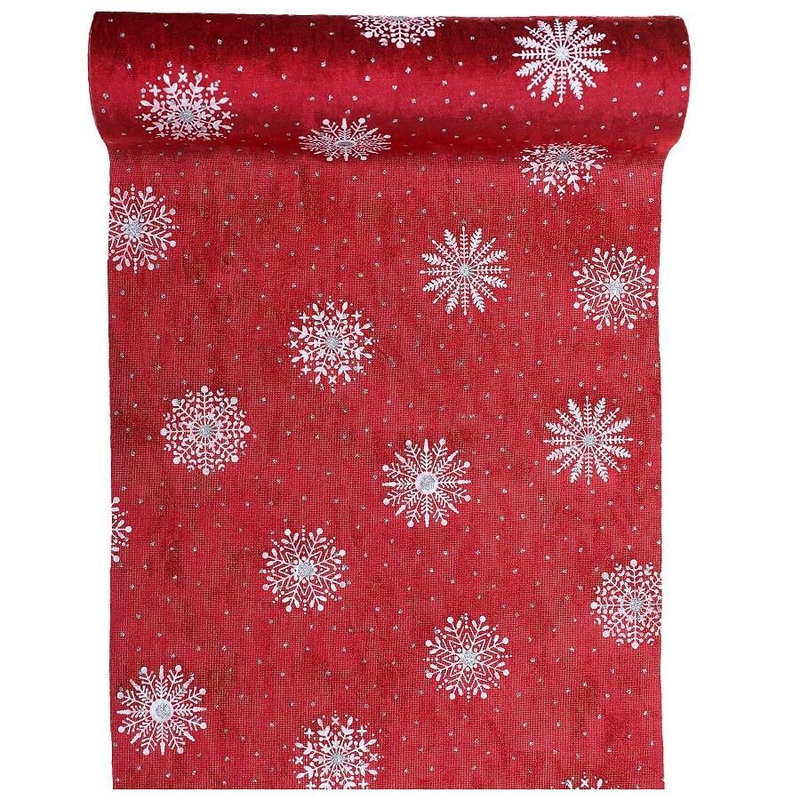 7802 chemin de table velours flocon de noel rouge