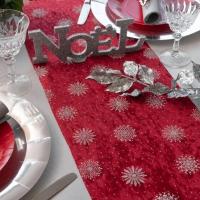 7802 chemin de table velours flocons de noel rouge