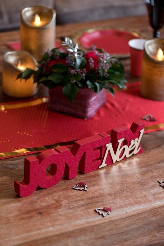 7818 decoration lettre bois rouge et dore or noel