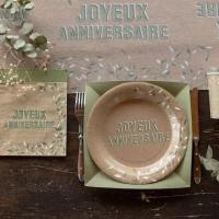 7861 assiette ronde en carton joyeux anniversaire nature champetre