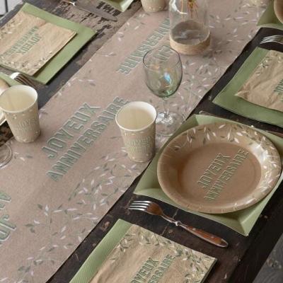 7861 assiette ronde en carton joyeux anniversaire nature champetre