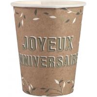 7862 gobelet en carton joyeux anniversaire fete theme nature champetre